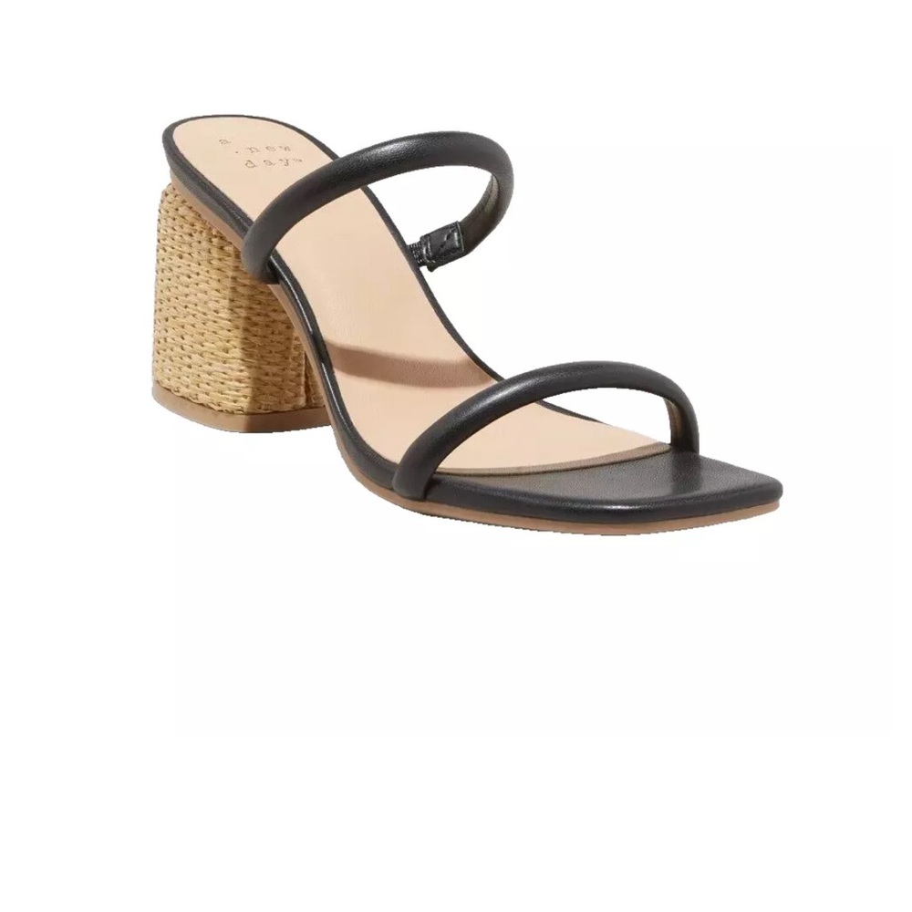 A New Day Black Miley Heeled Sandals with Woven Block Heel Size 7.5